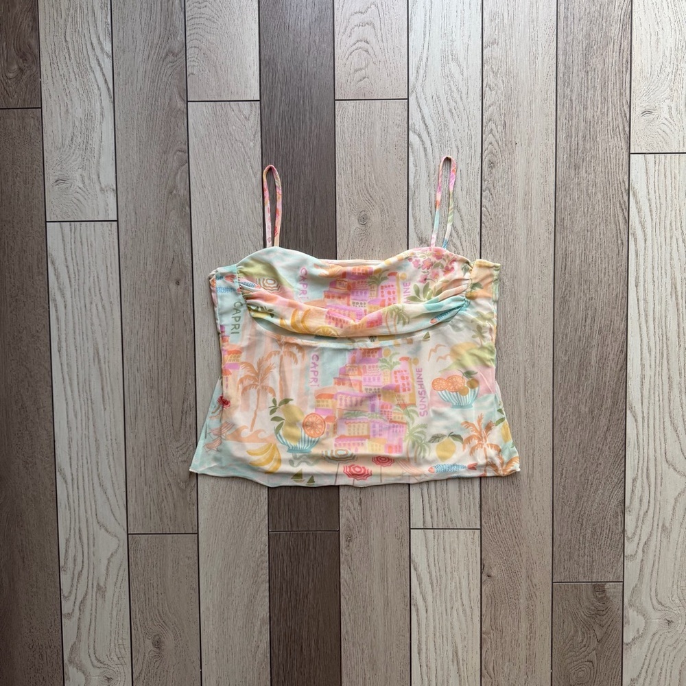 Y2K See You Monday Pastel Camisole with Tropical Print